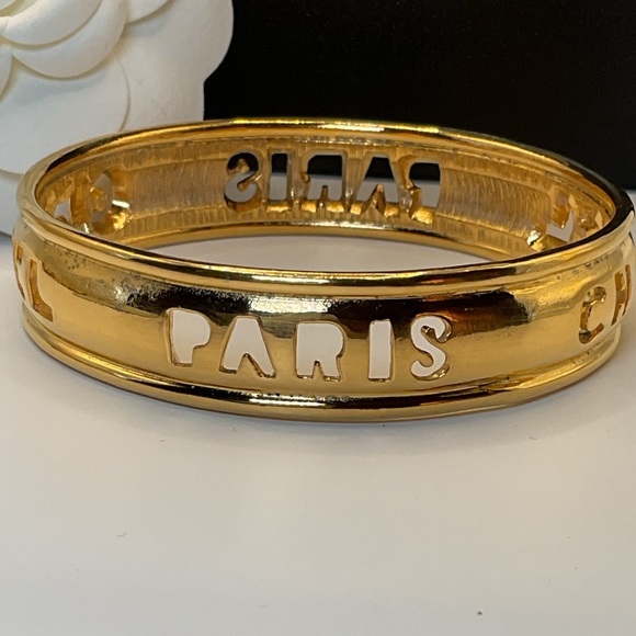 CHANEL Gold Cut Out Logo Bangle - Picture 4 of 10